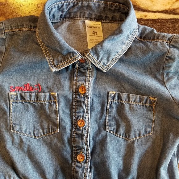 Carter's Denim Dress 4T with Pink Leggings - Picture 2 of 9